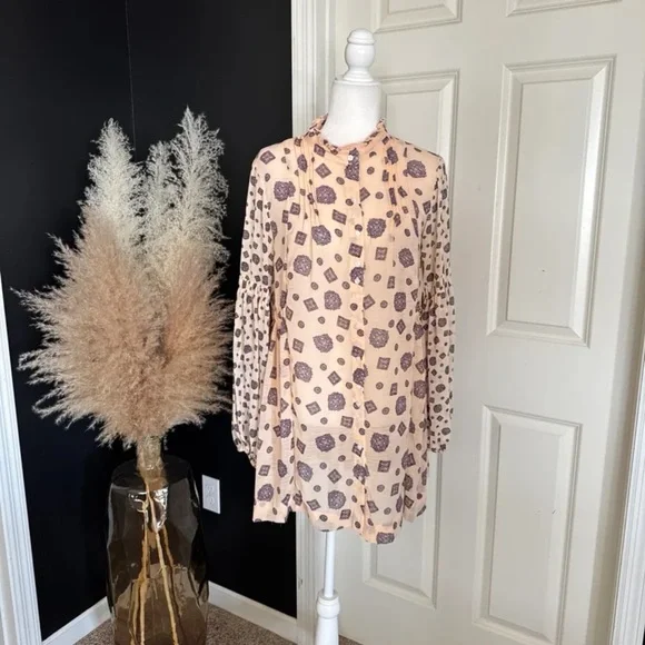 Free People Turn Turn Mini Dress Beige Cream Tea Combo Balloon Sleeve 
Sz Small - Picture 6 of 12